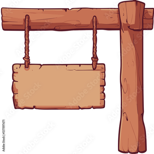 hanging wooden signboard illustration perfect for logos banners posters and design projects Ideal for rustic vintage and creative artwork with a natural wood style