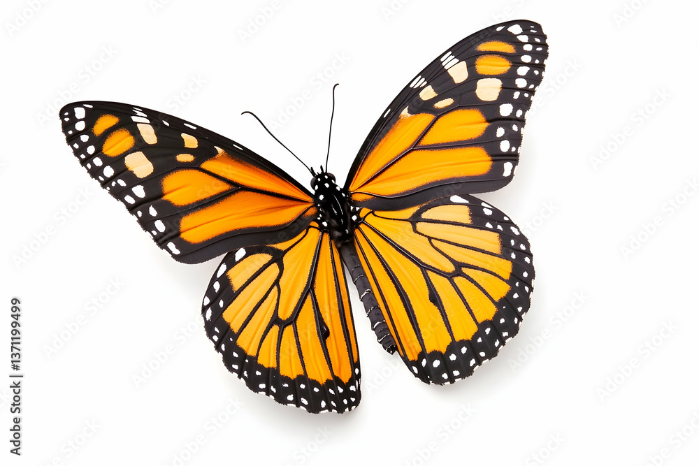 Naklejka premium Vivid orange butterfly with black veins and white spots isolated on white