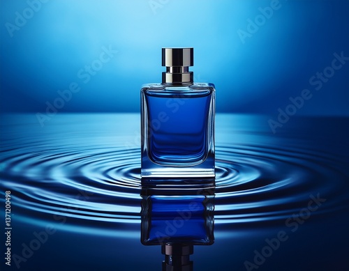 perfume bottle on blue background