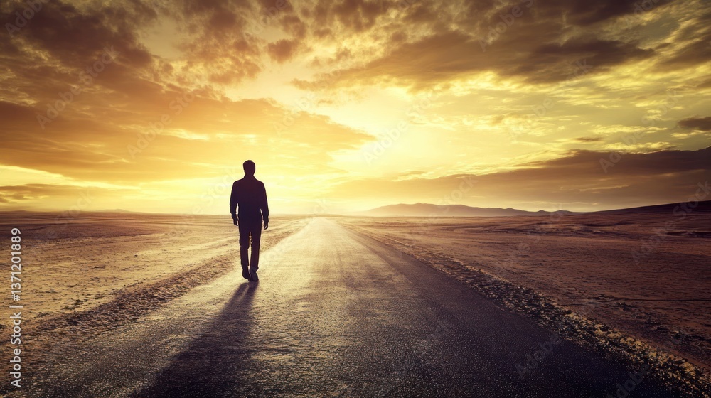 Silhouette of a Person Walking on an Open Road at Sunset Journey Adventure Freedom Motivati Silhouette of a Person Walking on an Open Road at Sunset Journey Adventure Freedom Motivati