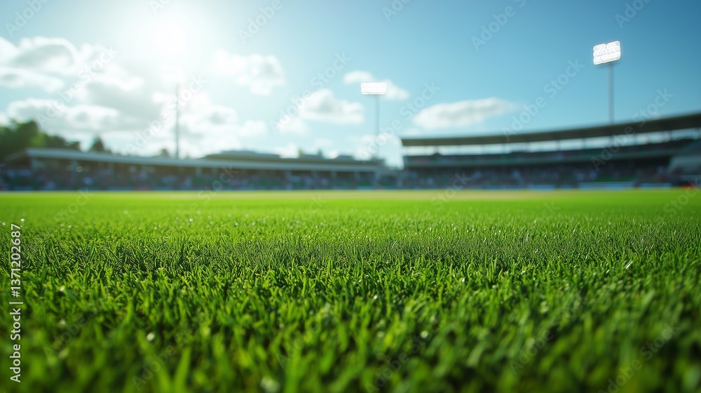 Fototapeta premium An image of a cricket stadium. Cricket stadium with cricket players. View of the day. A picture of a lifestyle cricket ground.
