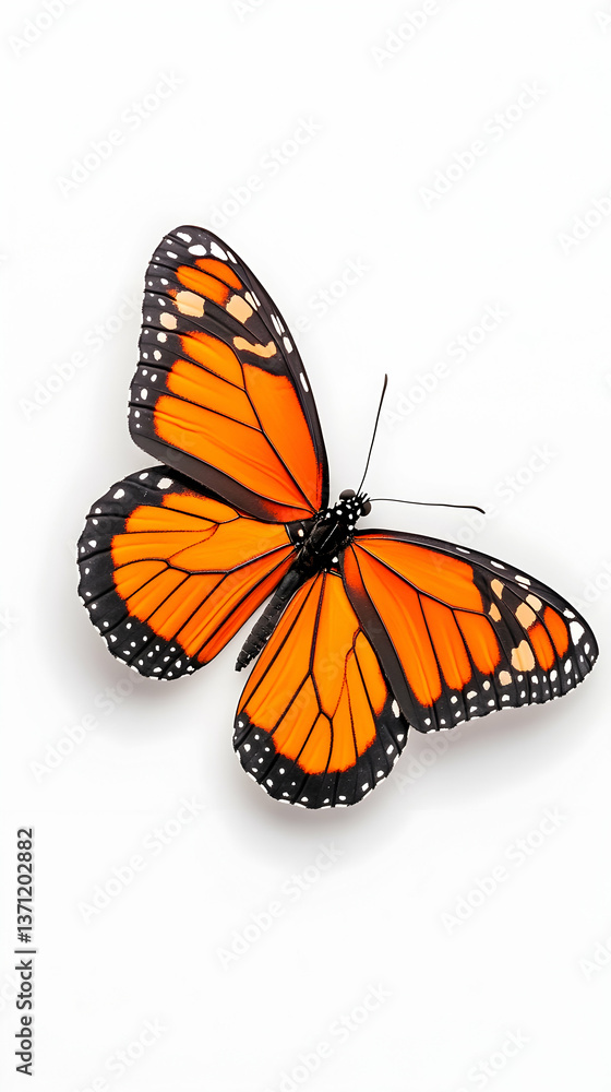 Fototapeta premium Vibrant orange butterfly with black veins isolated on white