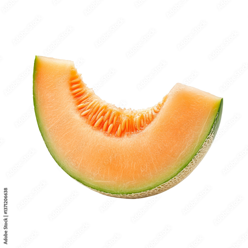 Fresh slice of cantaloupe melon on a clean transparent background showcasing vibrant orange flesh and green rind, slice cantaloupe melon isolated on transparent background Fresh slice of cantaloupe melon on a clean transparent background showcasing vibrant orange flesh and green rind, slice cantaloupe melon isolated on transparent background