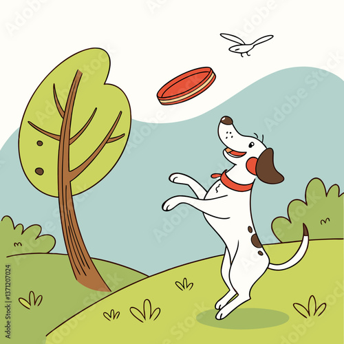 Playful dog catching a frisbee