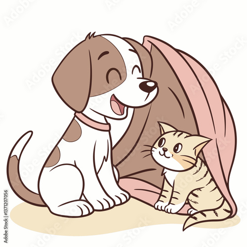 Puppy and kitten best friends illustration
