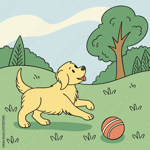 Golden retriever puppy playing with a ball