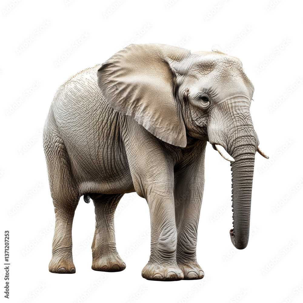 Fototapeta premium An elephant standing in isolation against a pure transparent background showcasing its unique features and gracefulness, Elephant isolated transparent background