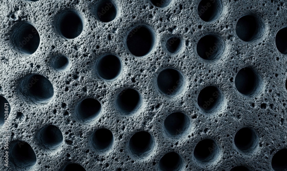 Detailed close up captures a cratered grey surface, resembling a moonscape or an alien planet. Detailed close up captures a cratered grey surface, resembling a moonscape or an alien planet.
