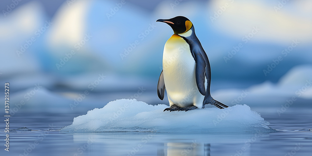 Fototapeta premium Penguin in snow Arctic environment. World penguin day