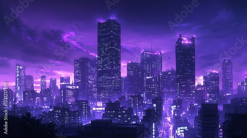 Wallpaper Mural Animated glowing city skyline under purple night sky with lights picture Torontodigital.ca