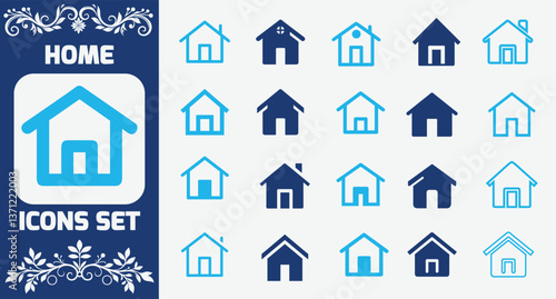 Modern Home Icons Set Illustration for Real Estate, Smart Homes, and User Interface Design