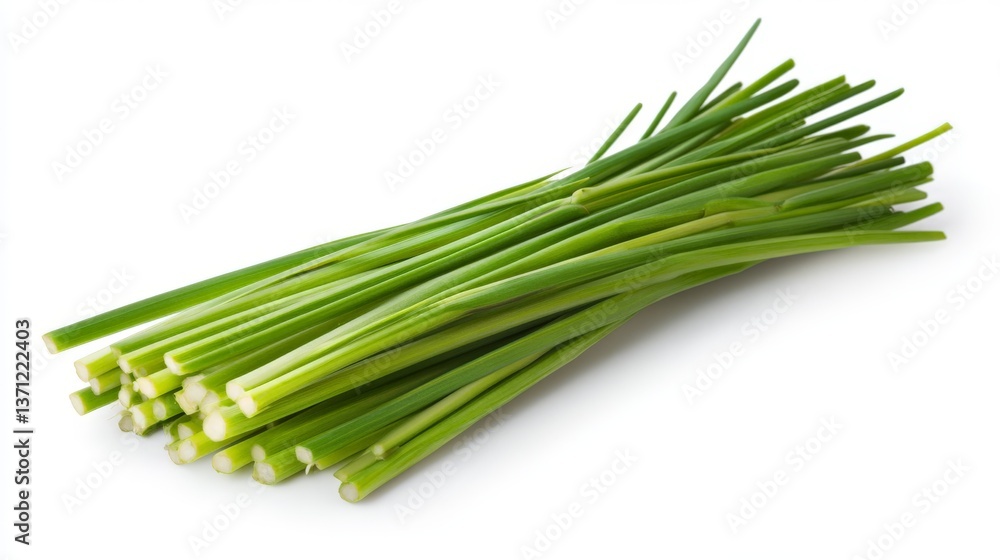 Fototapeta premium Fresh Green Chives Bunch Isolated on White Background