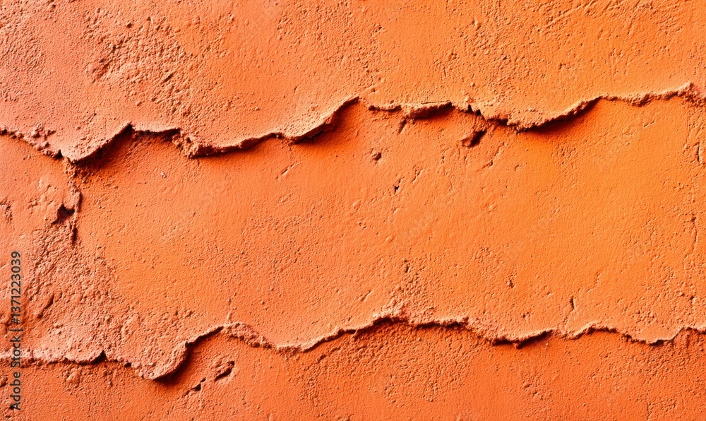 Obraz premium An orange plaster wall featuring rugged lines showcases a naturally weathered, textured surface.