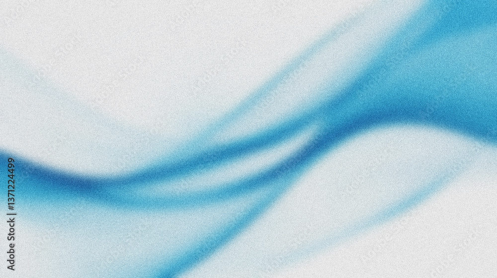 Abstract blue waves flowing on white grainy background