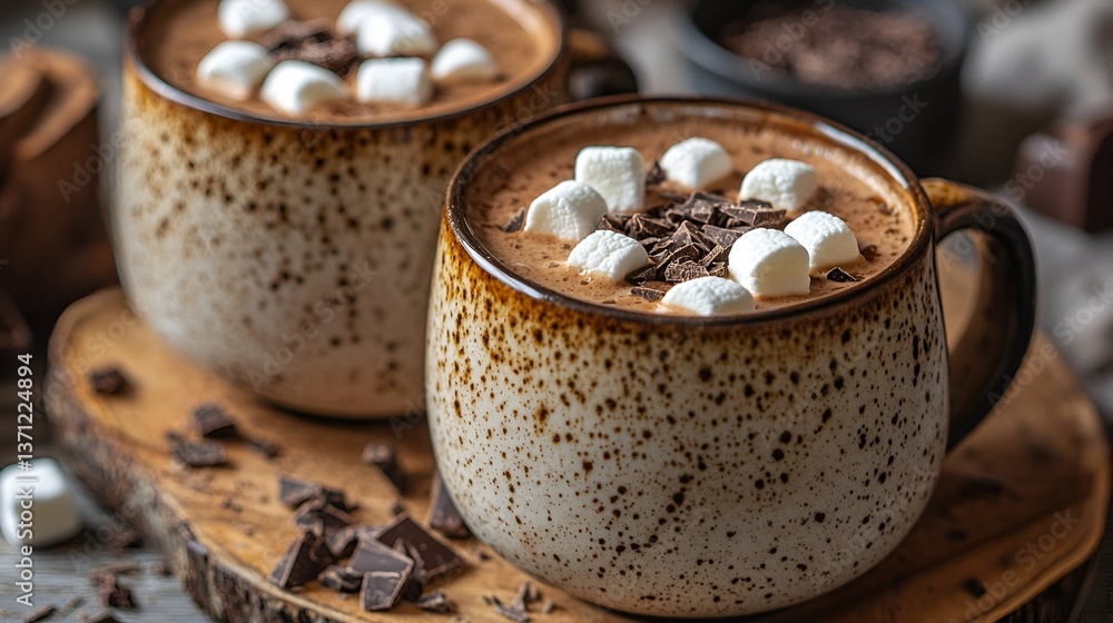 Warm chocolate hot cocoa mugs with marshmallows Warm chocolate hot cocoa mugs with marshmallows