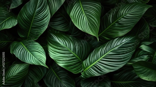 Leaves of Spathiphyllum with dark green texture