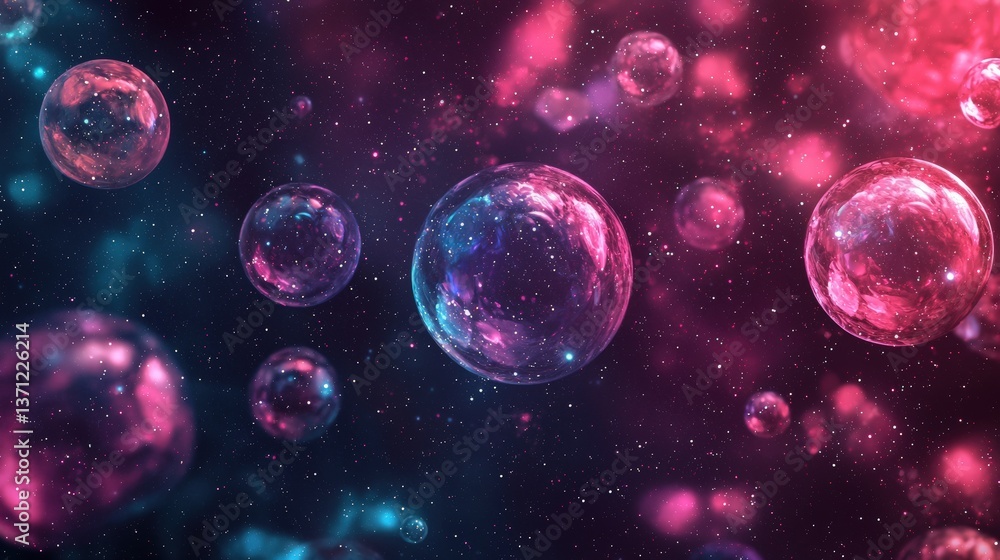Fototapeta premium Cosmic collision of multiverse bubbles in dark matter foam abstract art digital universe vibrant colors