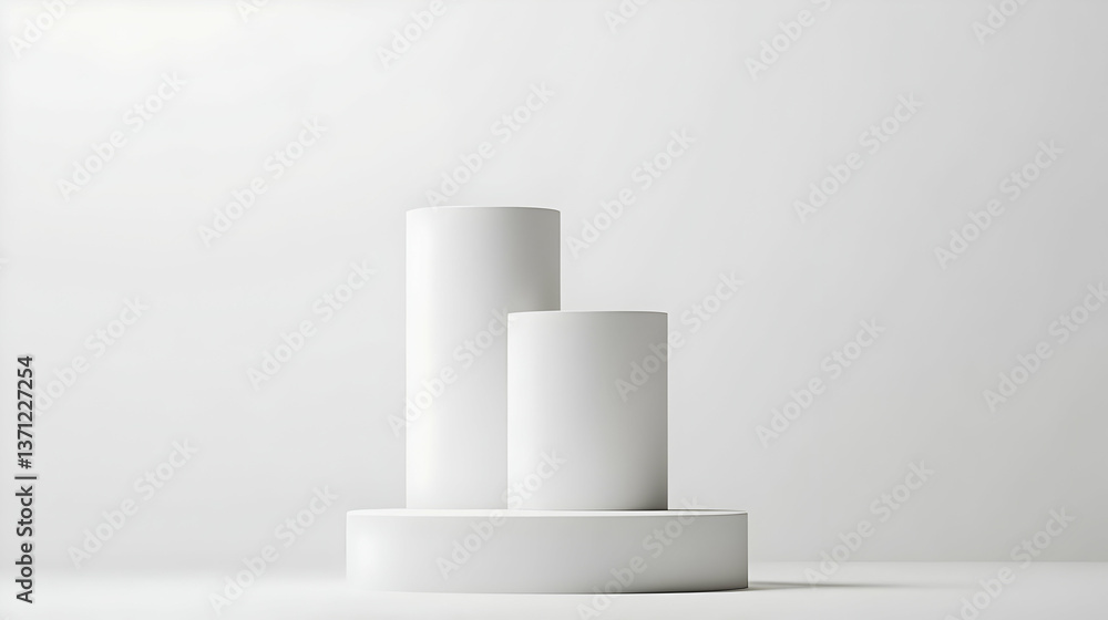 Two White Cylindrical Podiums on a Platform Two White Cylindrical Podiums on a Platform
