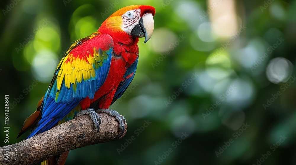 Scarlet Macaw Perched on a Jungle Branch Scarlet Macaw Perched on a Jungle Branch