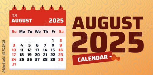 Illustration vector of  2025 Calendar august on orange background. Good for printing, planning, layout,  poster, diary. 