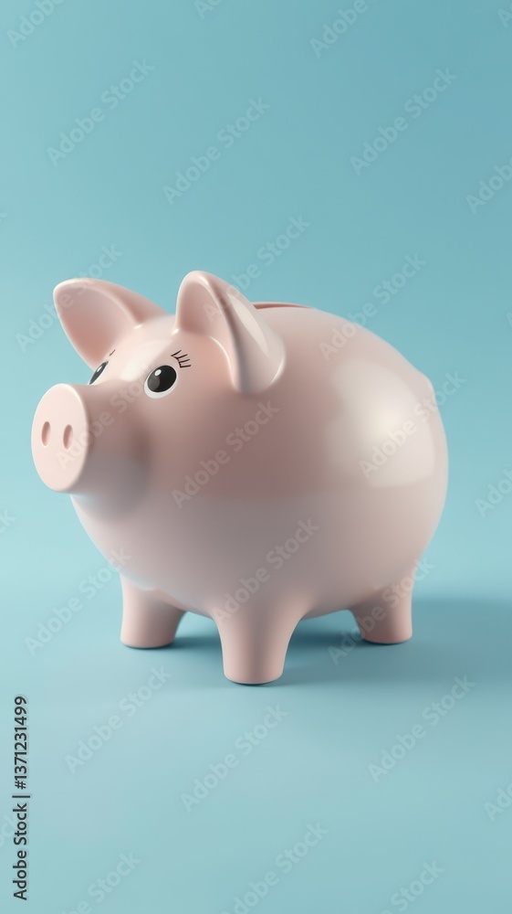 Cute piggy bank sits against a bright blue background showcasing a playful savings concept for kids and adults alike Cute piggy bank sits against a bright blue background showcasing a playful savings concept for kids and adults alike