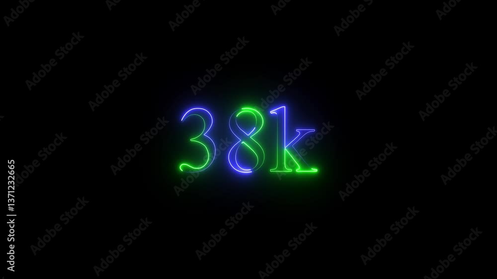 38K subscribers modern animation banner design
Glowing neon line with 38k Ultra technology icon isolated on black background . 38K subscribers modern animation banner design
Glowing neon line with 38k Ultra technology icon isolated on black background .