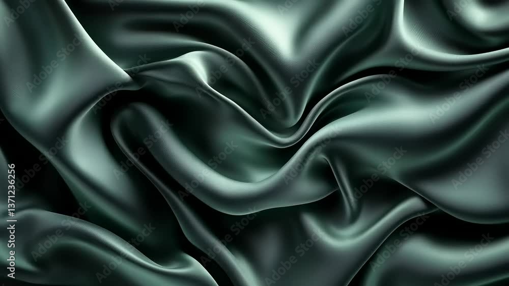 Luxurious dark green satin fabric elegantly draped, showcasing smooth textures and soft folds Luxurious dark green satin fabric elegantly draped, showcasing smooth textures and soft folds