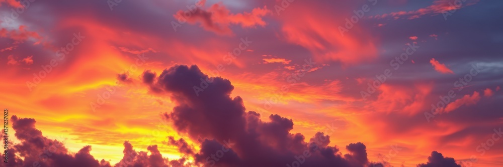 Fototapeta premium Fiery orange and yellow light dominates the sky during this stunning sunset