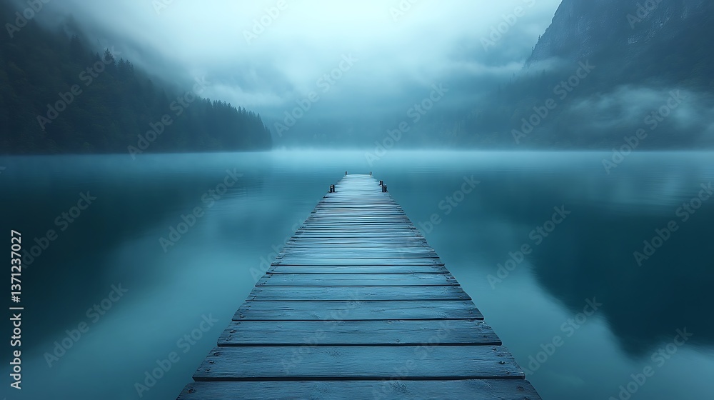 Peaceful misty lake with wooden dock high resolution hd image Peaceful misty lake with wooden dock high resolution hd image