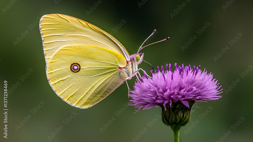 Naklejka premium Yellow Butterfly On Pink Flower Close Up