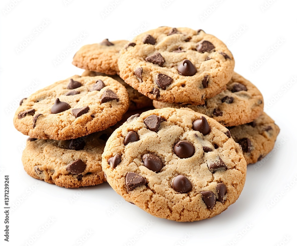 A delicious stack of chocolate chip cookies, perfect for a sweet treat. Warm, golden-brown cookies with melty chocolate chips. A delicious stack of chocolate chip cookies, perfect for a sweet treat. Warm, golden-brown cookies with melty chocolate chips.
