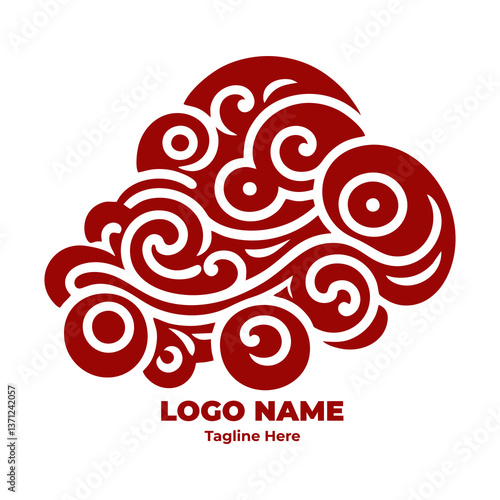 Traditional Feng Shui Swirling Cloud Pattern Chinese Ornamental Tattoo Art Decorative Vector Illustration Abstract Wind Symbol Background Design for Graphic Resources and Elegant Elements