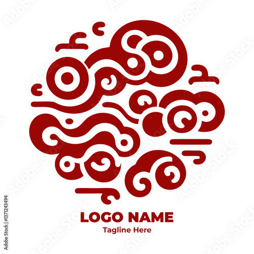 Elegant Traditional Chinese Swirling Cloud Pattern Feng Shui Ornamental Tattoo Art Decorative Vector Illustration Abstract Wind Symbol Background Design for Graphic Elements and Digital Artwork
