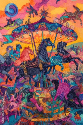 Wallpaper Mural Colorful carousel fantasy with whimsical flying creatures. Torontodigital.ca