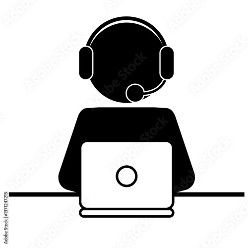 ヘッドセットをつけてパソコン作業する人のピクトグラム