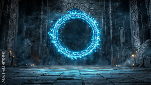 神秘的な青い魔法陣（幻想的な魔法の力）