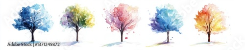 Vibrant Watercolor Trees Illustrating Seasonal Change and Beauty