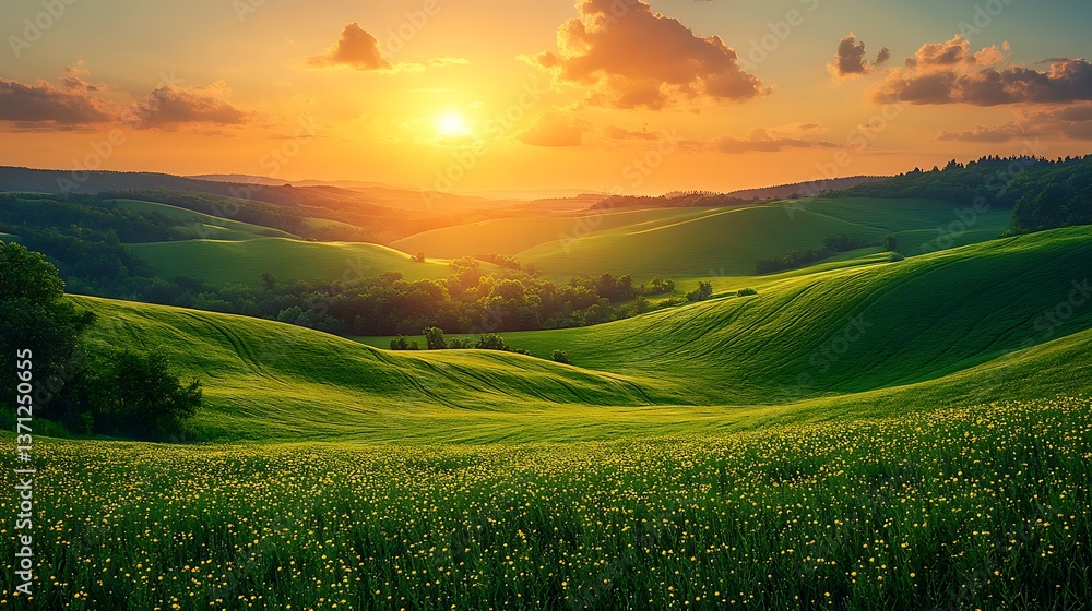 Obraz premium Picturesque countryside landscape with rolling hills high resolution hd image