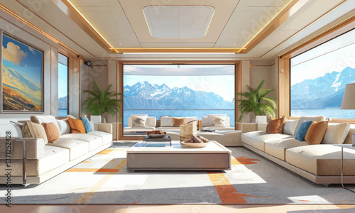 illustration of modern spacious living room of luxury yacht