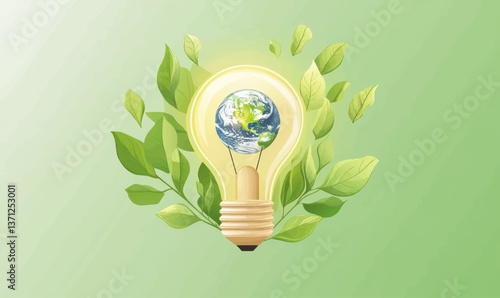 A light bulb that conserves energy, with a globe inside, represents the effort to conserve the Earth.