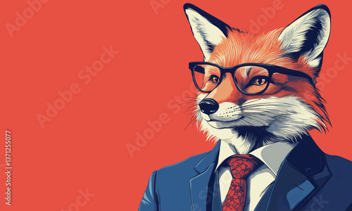 A portrayal of a fox in a suit and glasses. This illustration can represent a savvy and stylish character or lend an air of sophistication to any project.
