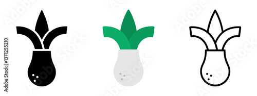 Leek Icon, Collection Of Line, Glyph, Flat, Collection of line, Glyph, Flat Icon Set