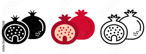 Pomegranate Icon, Collection Of Line, Glyph, Flat, Collection of line, Glyph, Flat Icon Set