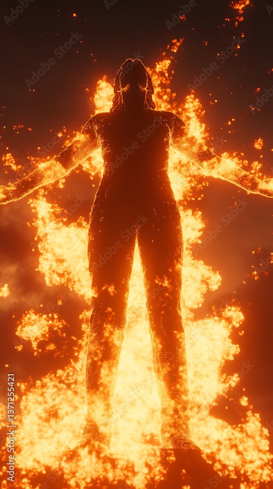 Naklejka premium Fiery Silhouette Figure Night Sky