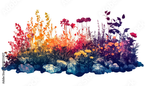 Colorful mixed flower garden with rockery in Royal Botanical Gardens Silhouette