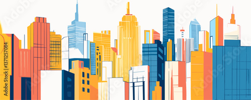 Colorful modern city skyline with skyscrapers in abstract design - vector
