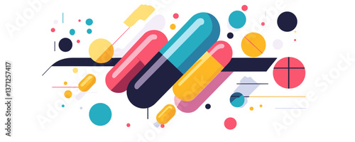 Abstract geometric shapes with colorful capsules and circles - vector
