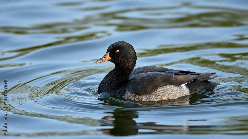 Moorhen swimming gracefully in a serene lake surrounded by lush greenery during a sunny afternoon Moorhen swimming gracefully in a serene lake surrounded by lush greenery during a sunny afternoon