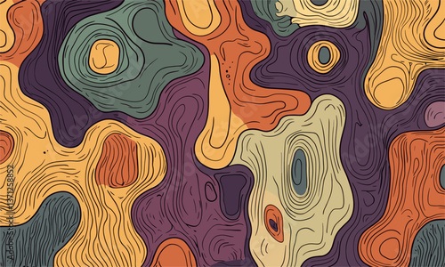 Abstract topographic pattern with wavy lines and bold colors - vector