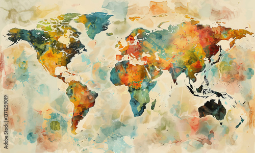 watercolor world map
